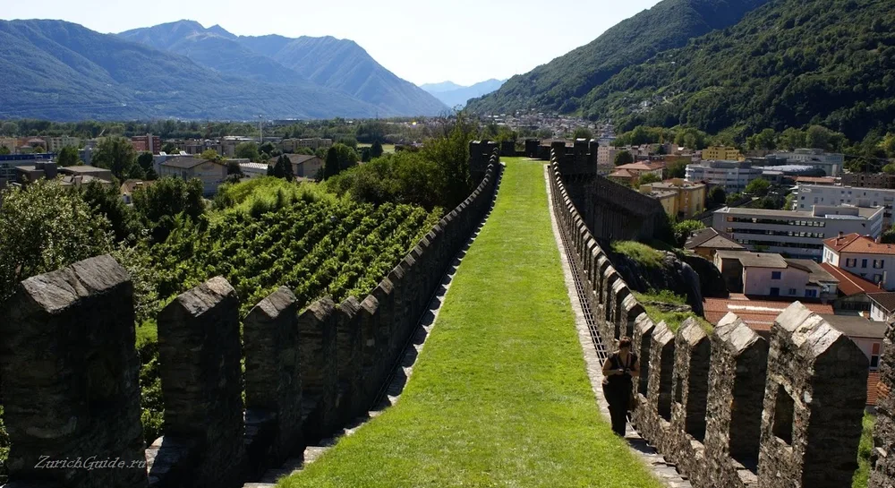The Murata wall running across the valley at Bellinzona