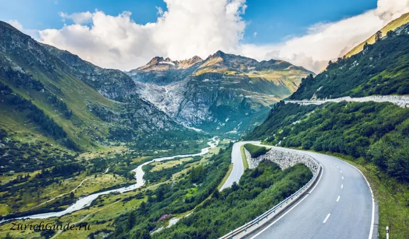 The road climbing the Furka Pass