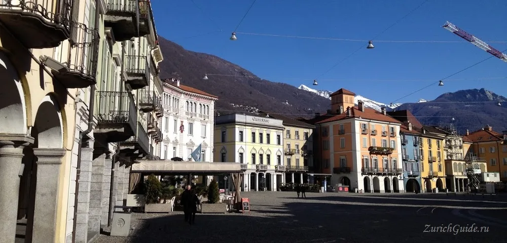 The arcaded Piazza Grande in Locarno