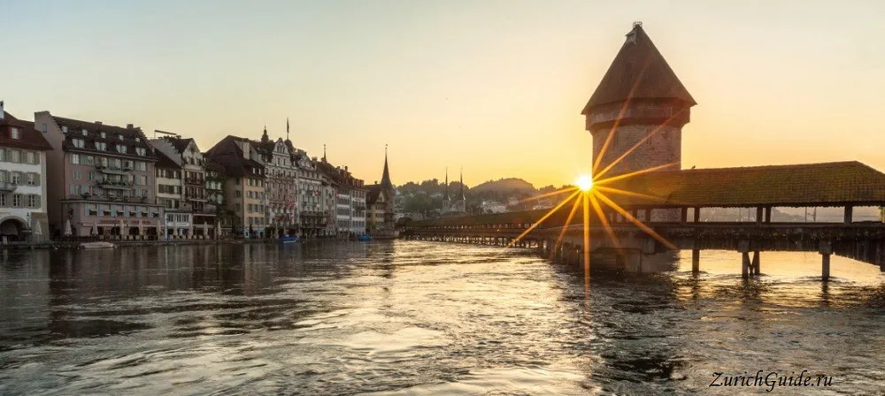 The Kapellbrucke and its water tower on the Reuss at Lucerne