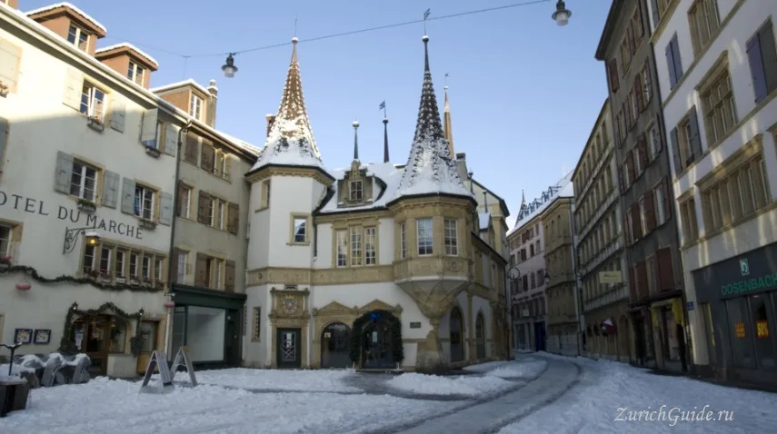 The old town of Neuchatel in winter