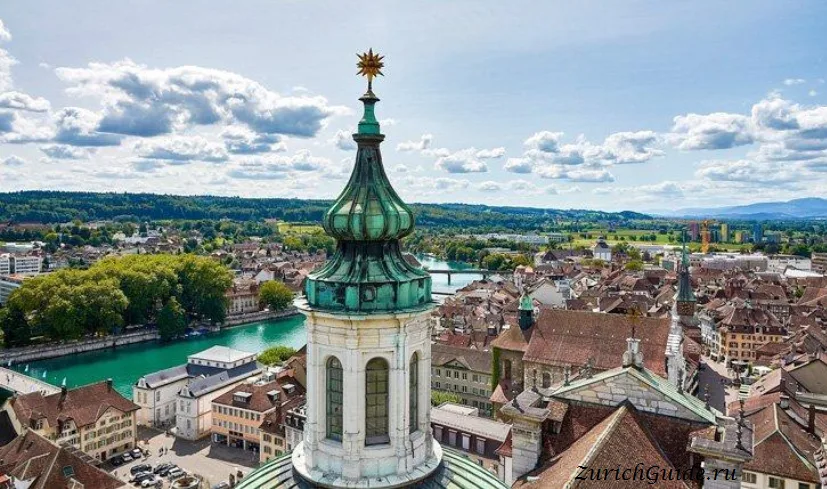The old town of Solothurn on the Aare, seen from the cathedral tower