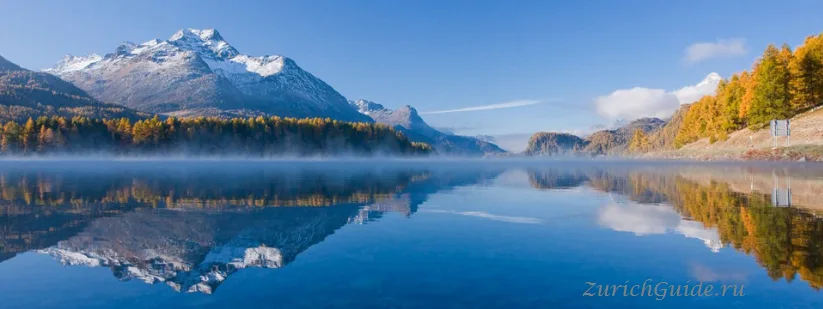 The lake at St. Moritz reflecting the Engadin mountains