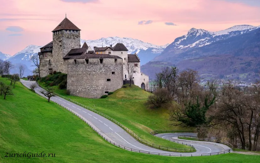 Vaduz castle above the town, with the Alps behind